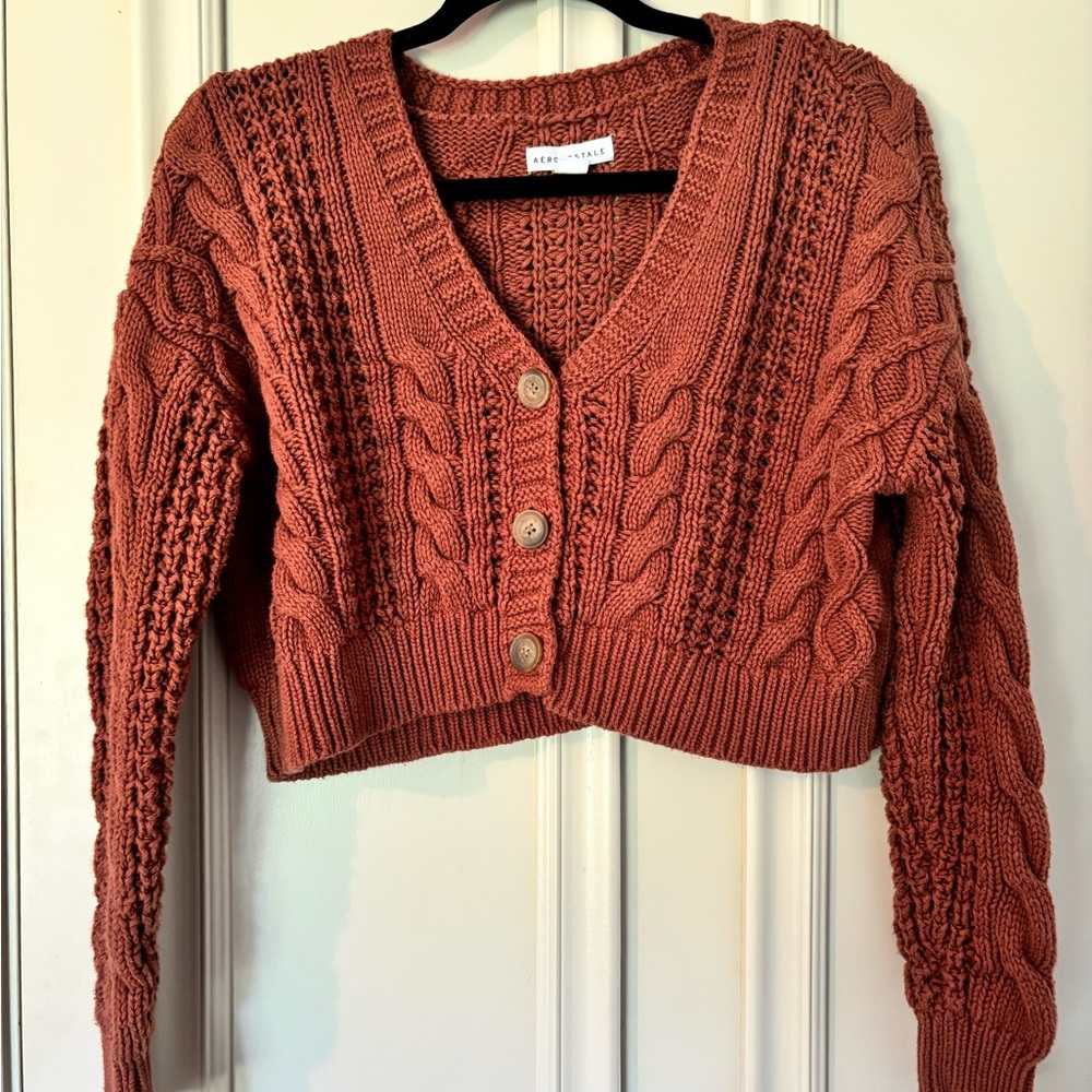 Aeropostale Rust Cable Knit Cardigan